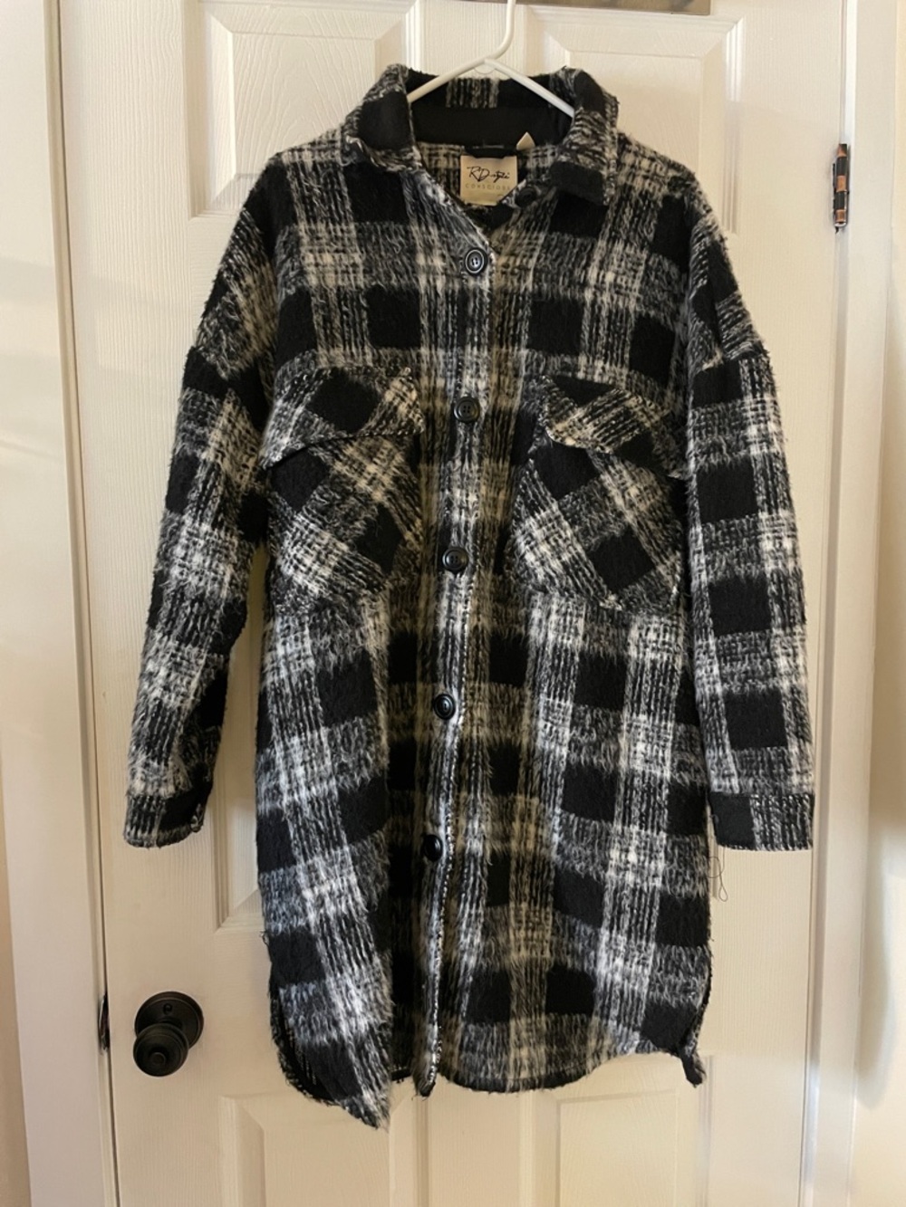 RD style long oversized shacket plaid camping outdoors